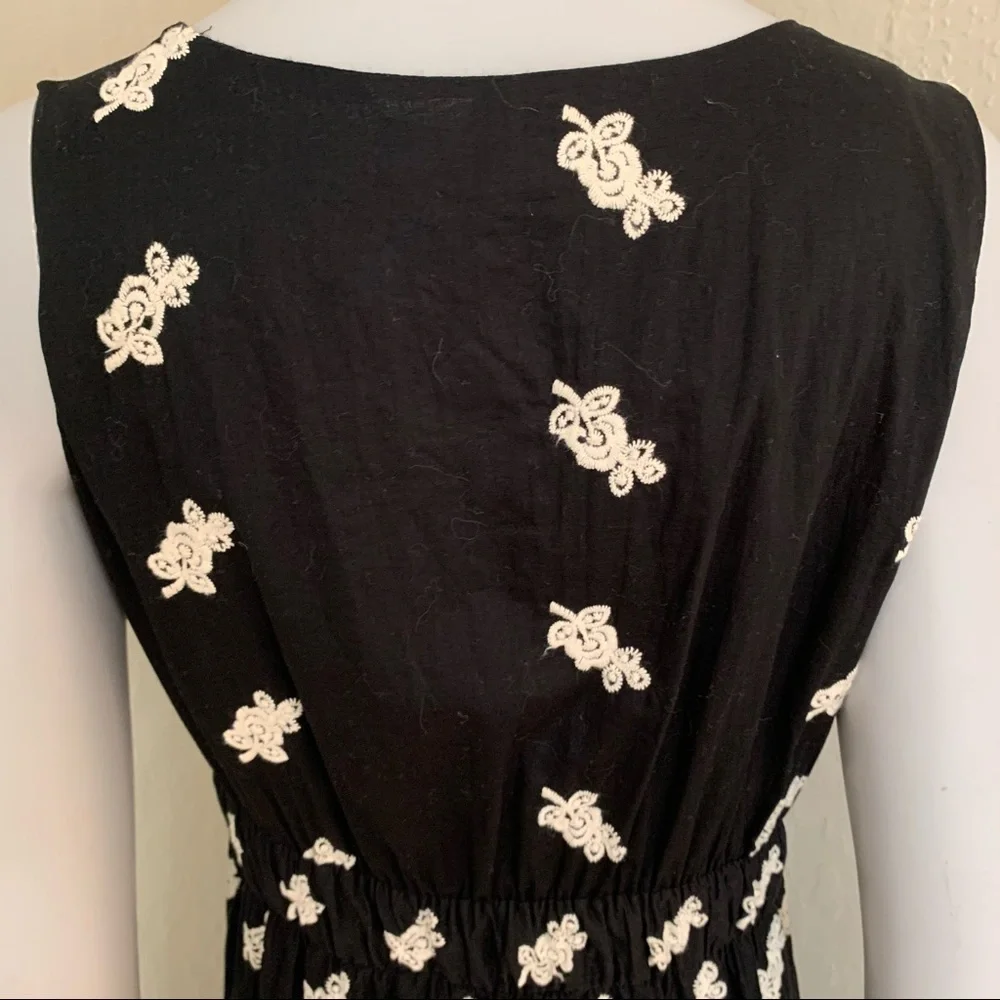 KAREN KANE Embroidered Floral Sleeveless Dress Cotton Black & Creme - Picture 8 of 15